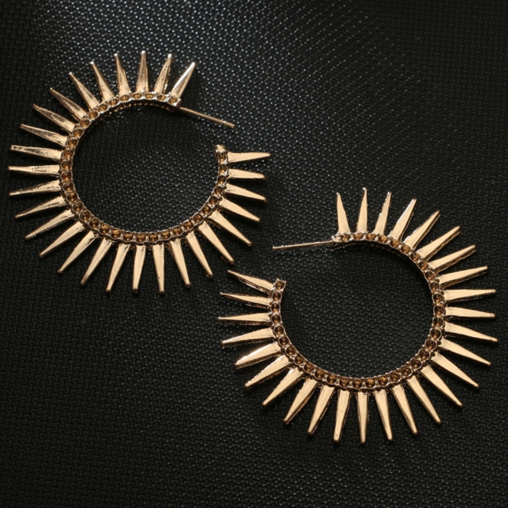 TALIA | Gold Sunburst Spike Hoop Earrings - Picture 2 of 3